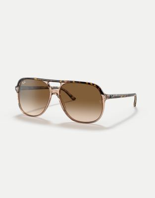 Ray-Ban - Bill - Eckige Sonnenbrille in transparentem Braun mit Gläsern in Braun-Brown