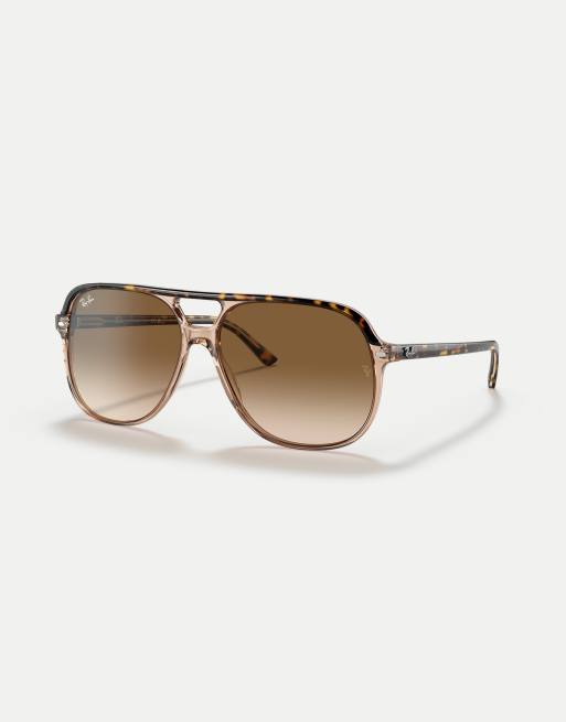 Ray-Ban – Bill – Kwadratowe okulary przeciwsłoneczne w przezroczystych brązowozłotych oprawkach z brązowymi soczewkami