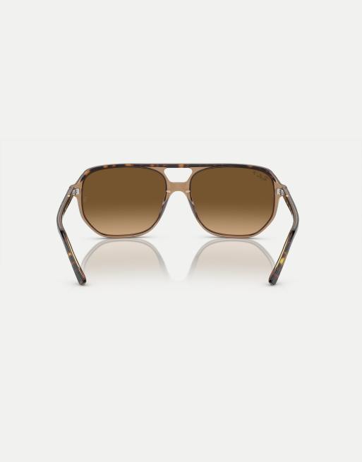 Ray Ban bill one irregular polarised sunglasses in gold with brown lens in dark brown on transparent brown ASOS