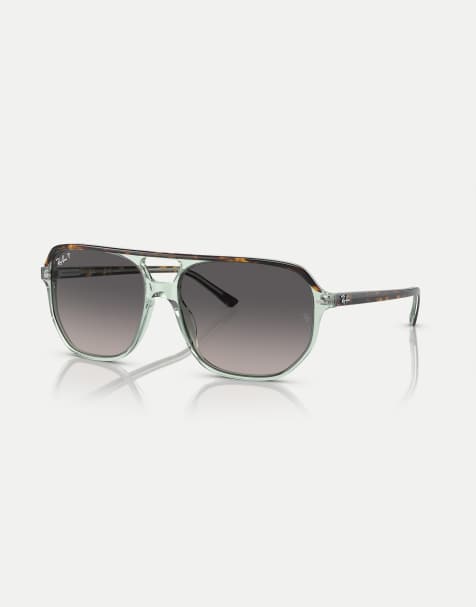 Ray-Ban bill one irregular polarised sunglasses with grey lens in dark brown on transparent green - view 1