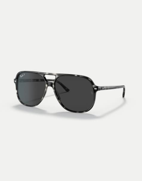 Ray-Ban bill square polarised sunglasses in grey with grey lens in grey dark brown