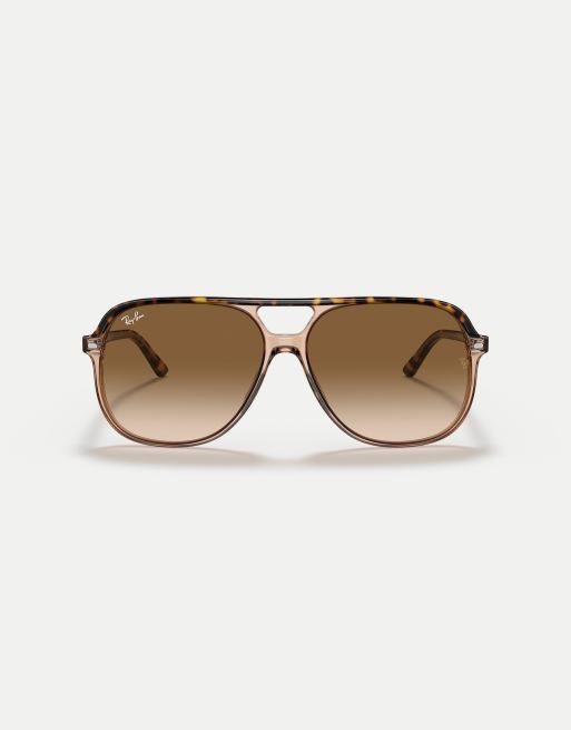 Ray-Ban bill square sunglasses in gold with brown lens in dark brown in transparent brown, 3 of 4
