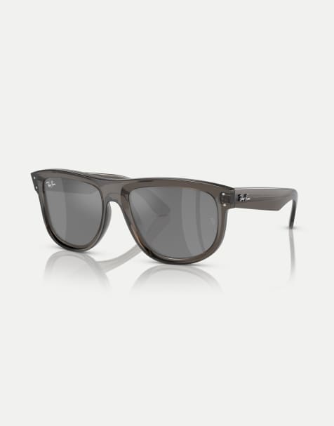 Ray-Ban - Boyfriend - Lunettes de soleil carrées à verres miroir argentés - Gris foncé transparent - view 1