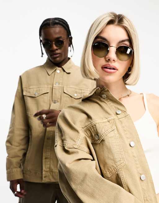 Ray Ban – Brązowo-zielone okrągłe metalowe okulary przeciwsłoneczne, 3 z 4
