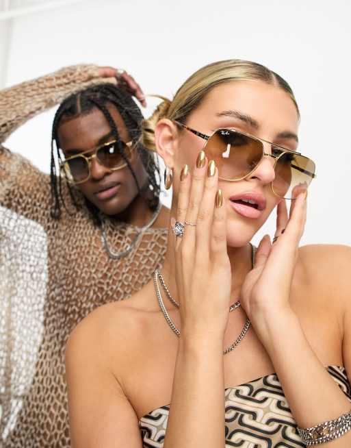 Ray-Ban – Bruna och guldfärgade, fyrkantiga solglasögon i 70-talsstil, 2 av 4