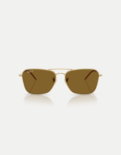 Ray-Ban - Caravan - Lunettes de soleil carrées polarisées à verres marron polarisés - Doré Arista