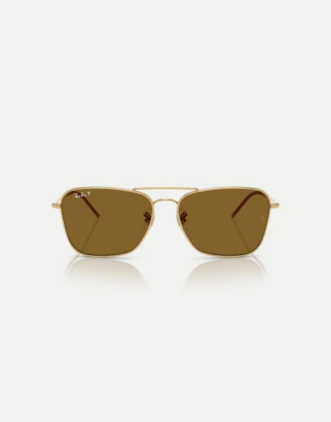 Ray-Ban Caravan  square polarised sunglasses with brown lens in arista gold - view 1