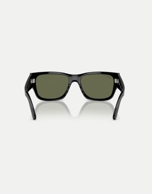 Ray-Ban - Carlos - Occhiali da sole rettangolari polarizzati neri con lenti verdi, 2 di 3
