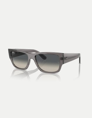 Ray-Ban - Carlos - Rechteckige Sonnenbrille in Opal-Dunkelgrau mit grauen Gläsern