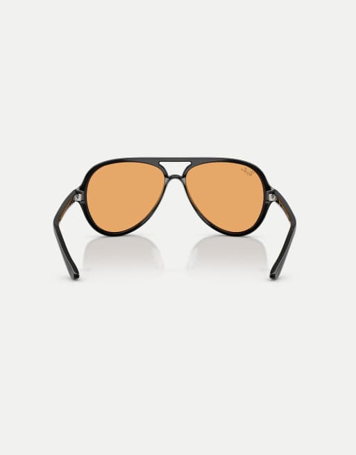 Ray-Ban – Cats 5000 – Klassische Pilotensonnenbrille in Schwarz mit orangefarbenen Gläsern, 2 von 3