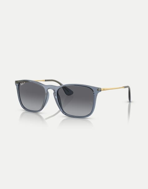 Ray-Ban - Chris - Lunettes de soleil carrées à verres polarisés gris - Bleu transparent - view 1
