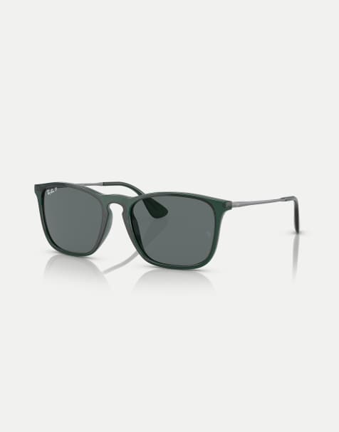 Ray-Ban Chris square polarised sunglasses with grey lens in transparent green - view 1
