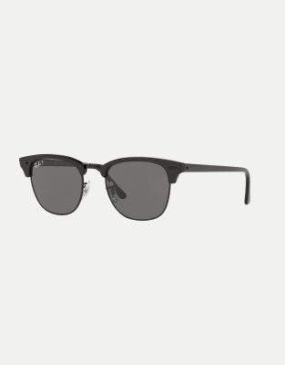 Ray-Ban - Clubmaster Classic - Eckige, polarisierte Sonnenbrille in Schwarz mit Gläsern in Schwarz