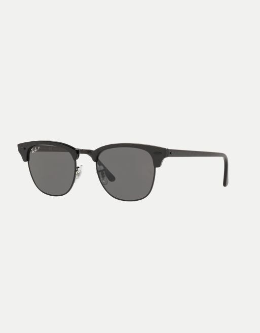 Ray Ban clubmaster classic square polarised sunglasses in black with black lens