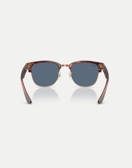 Ray-Ban - Clubmaster - Lunettes de soleil à verres bleus - Or rose/havane rayé, 2 de 4
