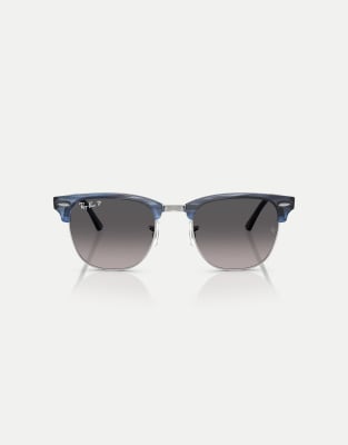 Ray-Ban - Clubmaster - Lunettes de soleil à verres polarisés gris - Bleu rayé/argenté