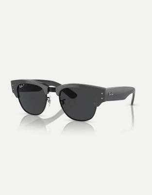 Ray-Ban - Clubmaster Mega - Sonnenbrille in Grau auf Schwarz mit schwarzen, polarisierten Gläsern