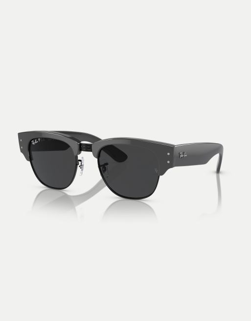 Ray Ban Clubmaster Mega Sonnenbrille in Grau auf Schwarz mit schwarzen polarisierten Glasern