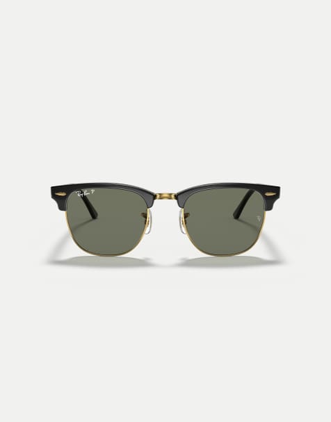 Ray-Ban - Clubmaster - Occhiali da sole neri con dettagli oro e lenti verdi polarizzate - view 1