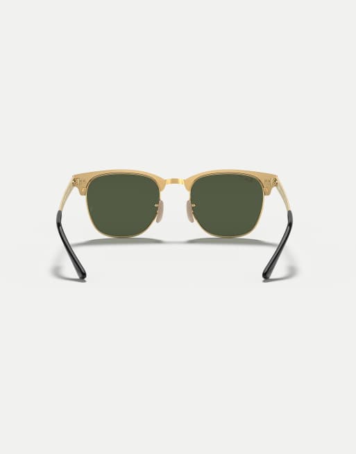 Ray-Ban - Clubmaster - Occhiali da sole neri con dettagli oro e lenti verdi polarizzate, 2 di 4