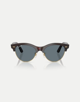 Ray-Ban - Clubmaster - Occhiali da sole rosso Havana su oro con lenti blu polarizzate - view 1