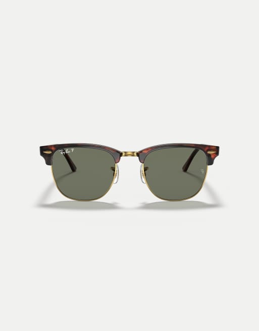 Ray-Ban - Clubmaster - Occhiali da sole tartarugati con dettagli oro e lenti verdi polarizzate