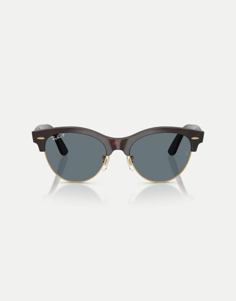Ray-Ban – Clubmaster – Polarisierte Sonnenbrille in rotem Havana auf Gold mit blauen Gläsern - view 1