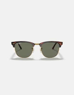 Ray-Ban - Clubmaster - Sonnenbrille in Schildpatt-Optik auf Gold mit grünen, polarisierten Gläsern-Braun
