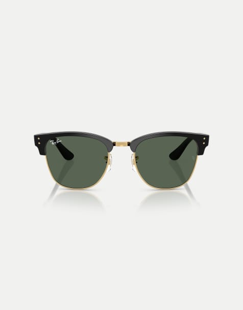 Ray-Ban – Clubmaster – Sonnenbrille in Schwarz auf Artista mit grünen Gläsern - view 1