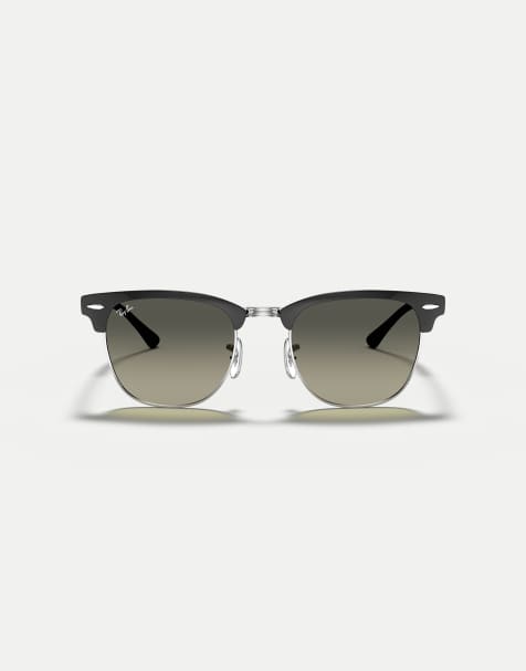 Ray-Ban – Clubmaster – Sonnenbrille in Schwarz auf Silber mit grauen Gläsern - view 1