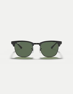 Ray-Ban - Clubmaster - Sonnenbrille in Schwarz mit grünen, polarisierten Gläsern