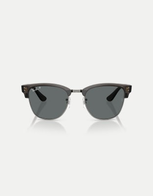 Ray-Ban - Clubmaster - Sonnenbrille in transparentem Dunkelgrau auf Stahlgrau mit grau polarisierten Gläsern