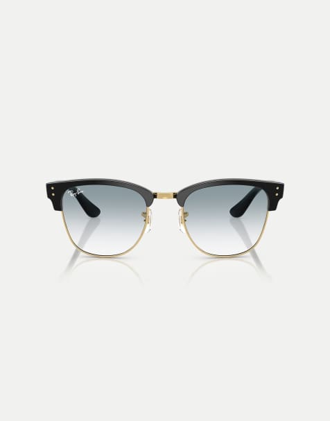 Ray-Ban Clubmaster sunglasses with blue lens in black on gold - view 1