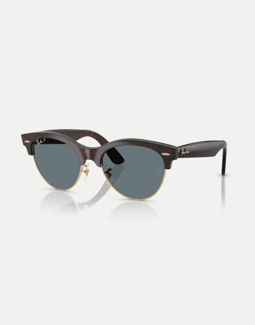 Ray-Ban Clubmaster sunglasses with blue polarised lens in red havana on gold, 2 of 3
