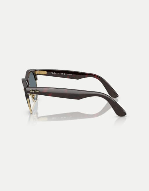 Ray-Ban Clubmaster sunglasses with blue polarised lens in red havana on gold, 3 of 3