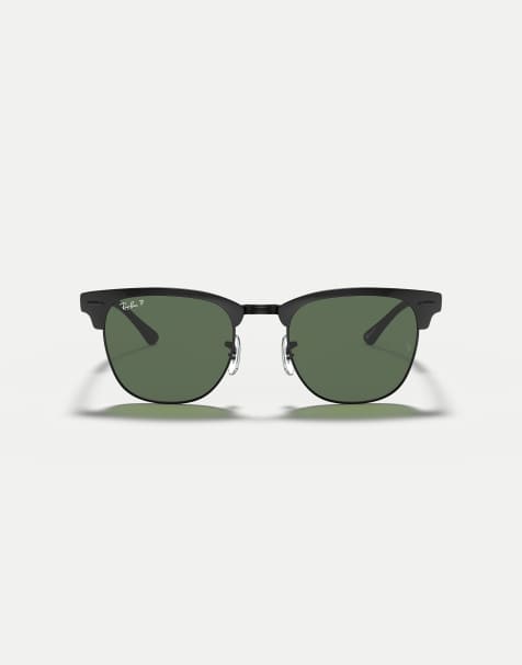 Ray-Ban Clubmaster sunglasses with green polarised lens in black - view 1