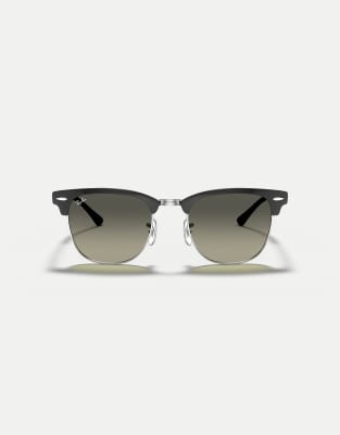 Ray-Ban Clubmaster sunglasses with grey lens in black on silver - view 1