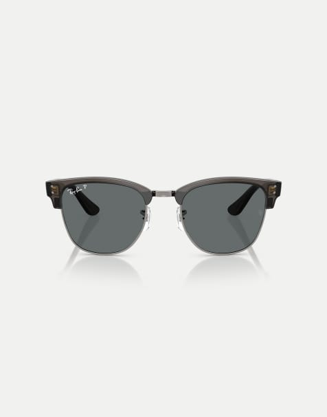 Ray-Ban Clubmaster sunglasses with grey polarised lens in transparent dark grey on gunme