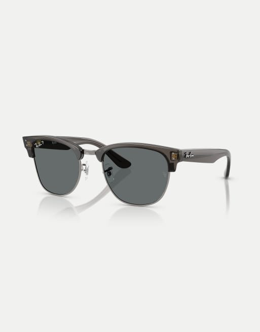 Ray-Ban Clubmaster sunglasses with grey polarised lens in transparent dark grey on gunme, 2 of 3