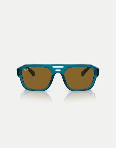 Ray-Ban Corrigan  irregular polarised sunglasses with brown lens in transparent light blue