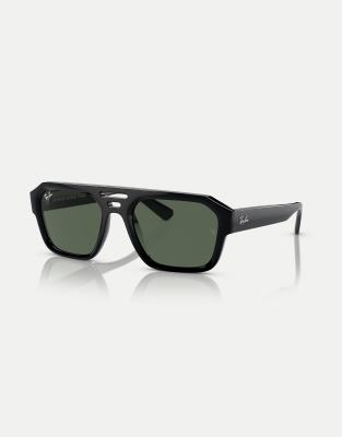 Ray-Ban - Corrigan Irregular - Schwarze Sonnenbrille mit grünen Gläsern