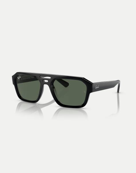 Ray-Ban corrigan  irregular sunglasses in black with green lens in black
