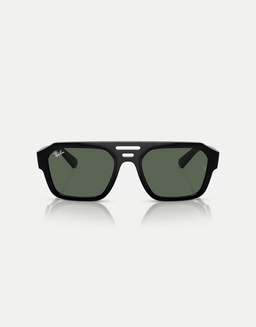 Ray-Ban - Corrigan - Occhiali da sole irregolari neri con lenti verdi, 3 di 4