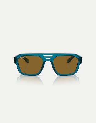 Ray-Ban - Corrigan - Unregelmäßig geformte, polarisierte Sonnenbrille in transparentem Hellblau mit braunen Gläsern