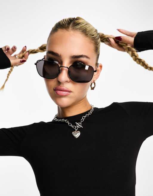Ray-Ban – Czarne metalowe okulary przeciwsłoneczne z kwadratowymi oprawkami