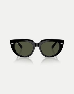 Ray-Ban - Doreen - Eckige Sonnenbrille in Schwarz mit grünen Gläsern