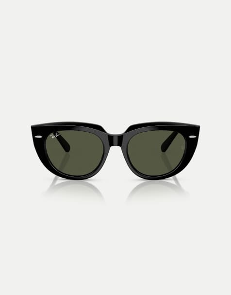 Ray-Ban – Doreen – Eckige Sonnenbrille in Schwarz mit grünen Gläsern - view 1
