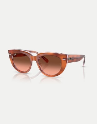 Lunettes de soleil carrées à verres rose - Havane rouge/multicolore transparent M