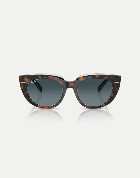Ray-Ban Doreen square polarised sunglasses with blue lens in dark havana on transparent mul - view 1
