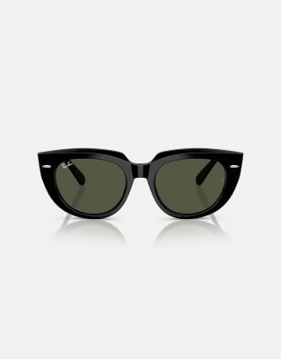 Ray-Ban Doreen square sunglasses with green lens in black